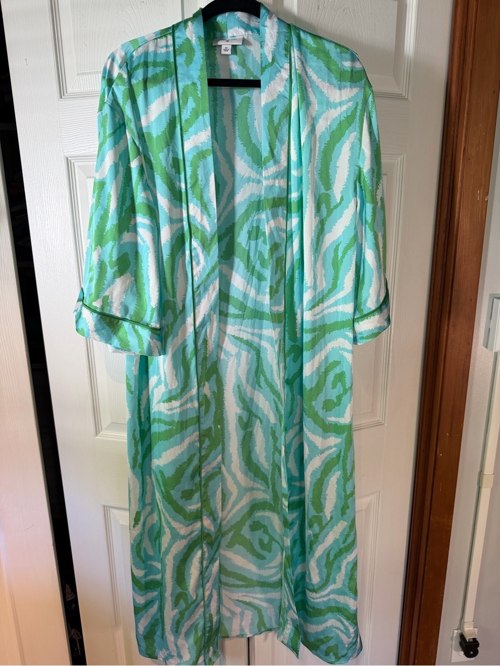 DVF Target Diane Von Furstenberg Long Satin Disco Zebra Green Robe XS